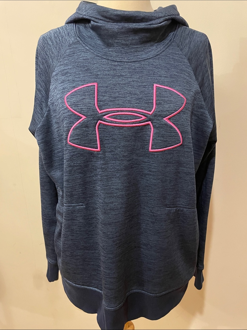 Under Armour Loose Fit Mock Neck Hoodie w Pink Big Logo with Pockets Size Large